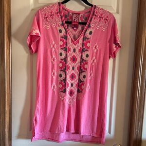 Johnny Was Pink Embroidered Tunic Top
